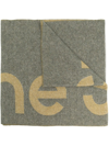 Acne Studios Toronto Logo-intarsia Wool-blend Scarf In Khaki Green,mustard Yellow