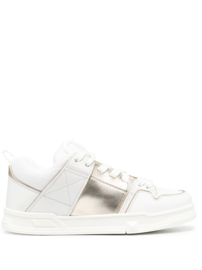 Valentino Garavani Metallic Low-top Skate Sneakers In L71 Biancoplatino