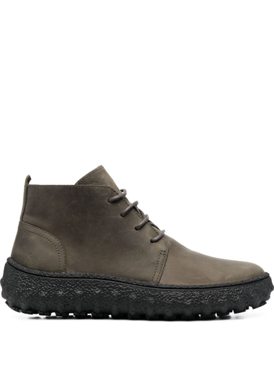 Camper Ground Leather Ankle Boots In Dark Green