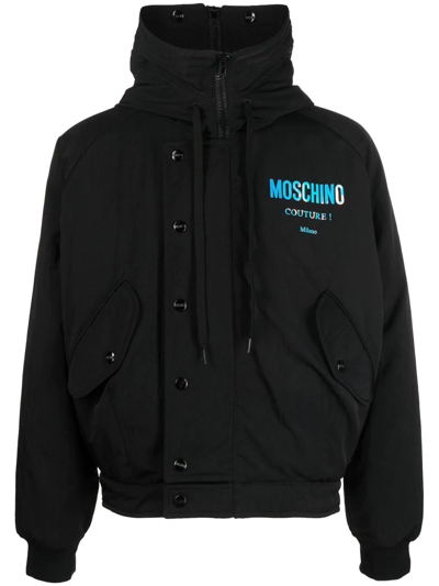 Moschino Logo-print Hooded Jacket In Black