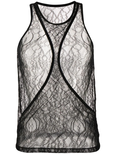Dion Lee Composite Lace Racer Tank Top In Black