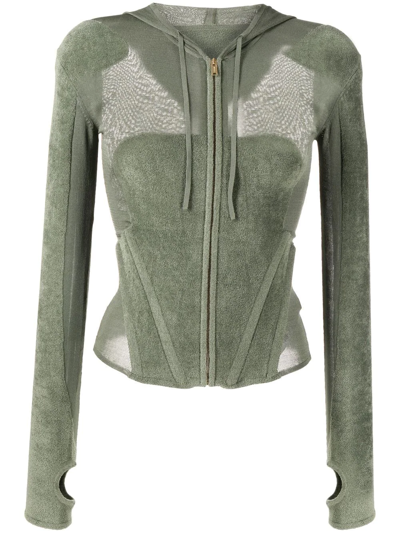 Dion Lee Chenille Intarsia Zipped Hoodie In Shadow Green/shadow