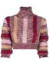 Dsquared2 Striped Turtleneck Cropped Sweater In Red