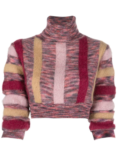 Dsquared2 Striped Roll-neck Crop Jumper In Red