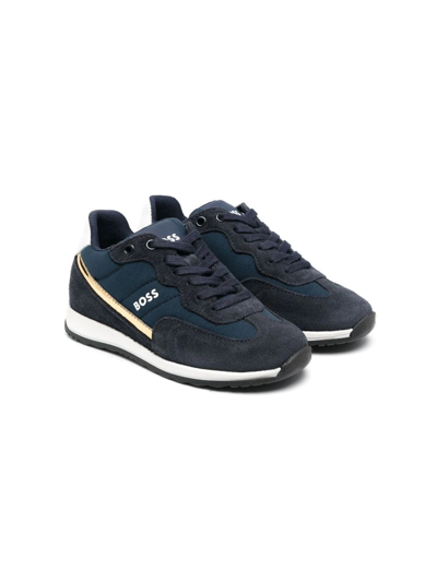 Bosswear Kids' Logo-printed Suede Trainers In Blue
