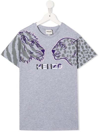 Kenzo Kids' Logo刺绣t恤式连衣裙 In Grey