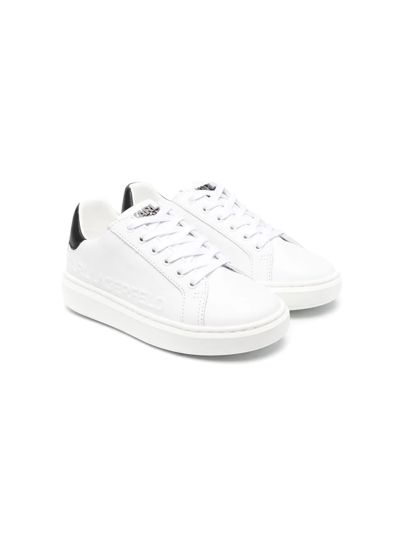 Karl Lagerfeld Kids' Logo-embossed Leather Sneakers In White