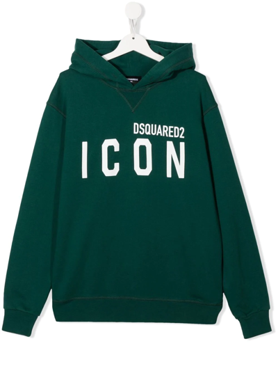 Dsquared2 Teen Logo-print Cotton Hoodie In Green