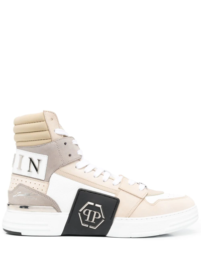 Philipp Plein Logo-patch High-top Sneakers In Neutrals