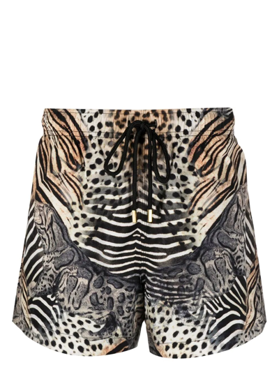 Camilla Mixed Animal-print Swim Shorts In Neutral