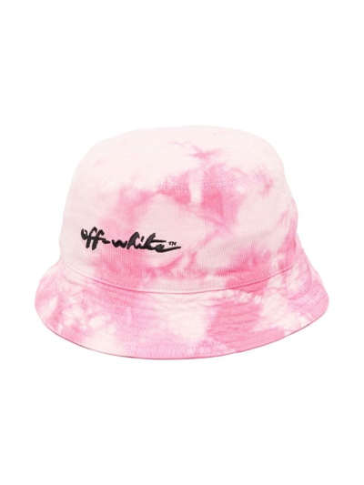 Off-white Kids' Tie Dye Print Cotton Bucket Hat W/ Logo In Pink