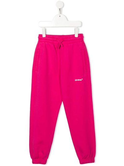 Off-white Kids' Logo印花运动裤 In Fuchsia