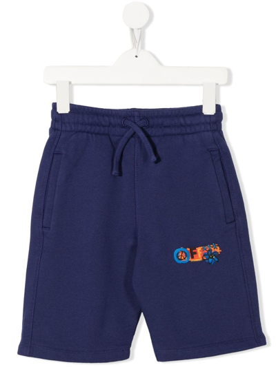 Off-white Kids' Logo-embroidered Track Shorts In Blue
