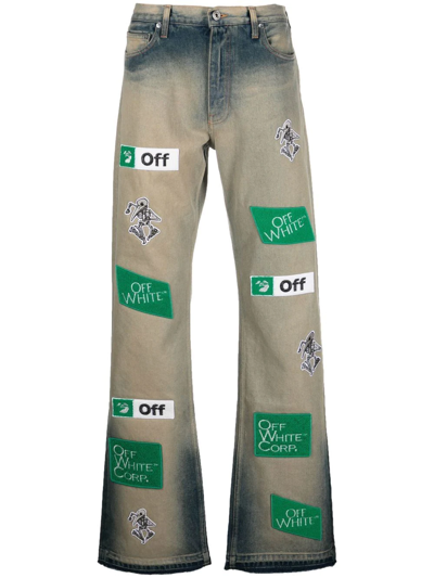 Off-white Multi-logo Straight Cotton Denim Jeans In Grey