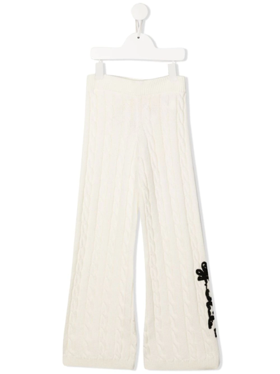 Off-white Kids' Embroidered-logo Cable-knit Trousers In Off White