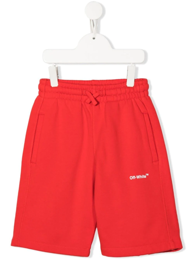 Off-white Kids' Logo-print Track Shorts In Red