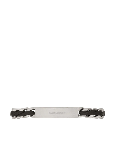 Saint Laurent Logo-plaque Chain Bracelet In Silver