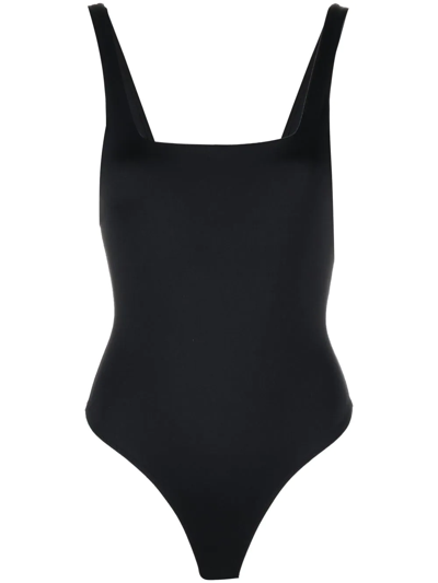 Good American Black Core Scuba Square Neck Bodysuit In K001 - Black001