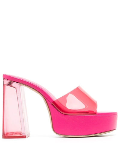 Larroude Dolly Transparent-heel Platform Mules In Pink