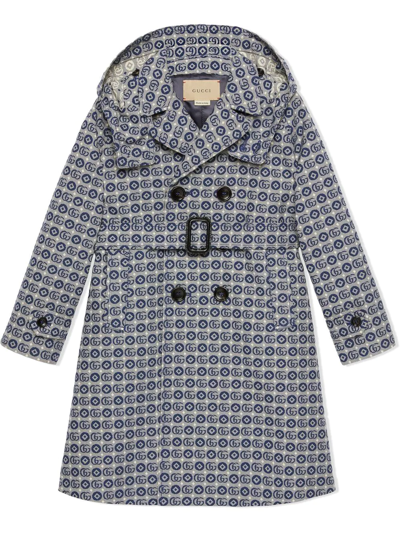 Gucci Kids' Double G Double-breasted Coat In Blue