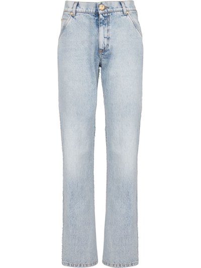 Balmain Vintage Cotton Denim Straight Slim Jeans In Blue