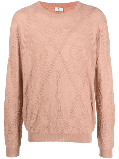 Etro Diamond-pattern Crew Neck Sweater In Pink