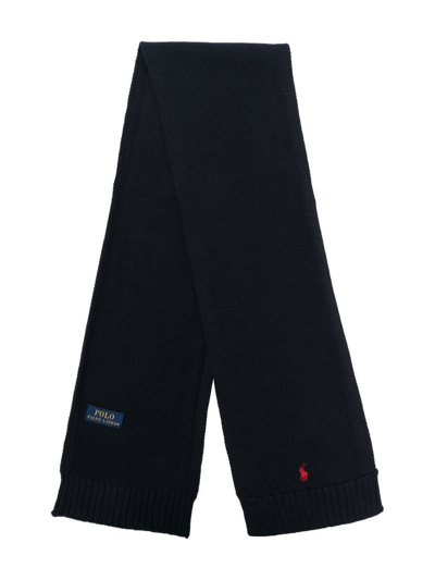 Polo Ralph Lauren Kids' Logo-embroidered Wool Scarf In Blue