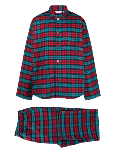 Derek Rose Kelburn 20 Brushed Cotton Multi-check Pyjama Set In Navy