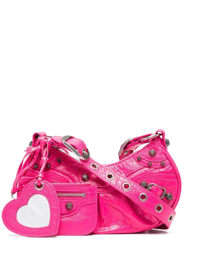 Balenciaga Cagole Xs Croc-effect Leather Shoulder Bag In Bright Pink