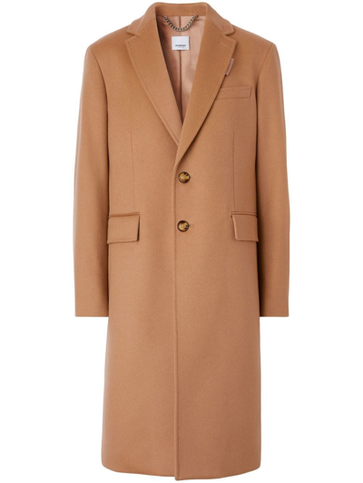 Burberry Notched-lapel Single-breasted Coat In Neutrals