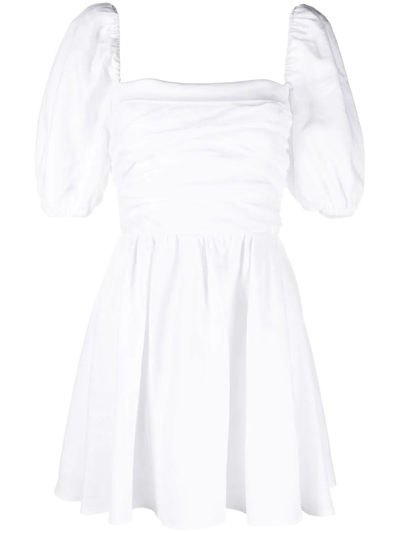 Reformation Zula Puff-sleeved Pleated Linen Mini Dress In White