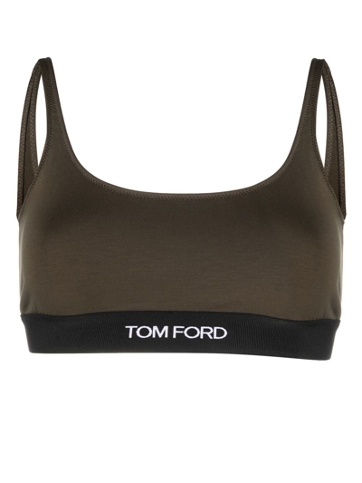Tom Ford Logo-trim Stretch Bralette In Sage