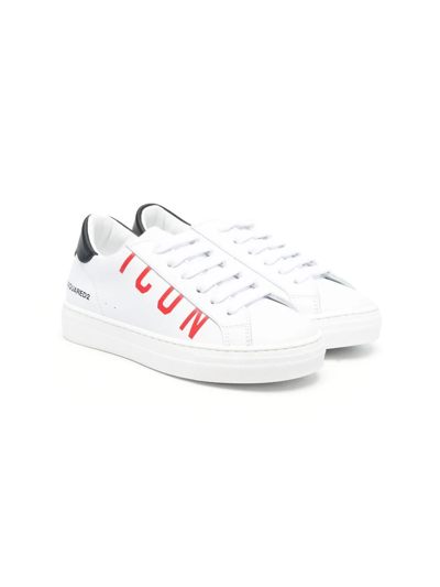Dsquared2 Kids' Logo-print Lace-up Sneakers In White