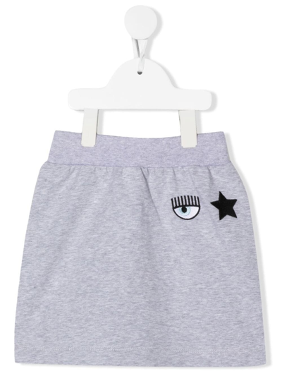 Chiara Ferragni Kids' Eyelike-print Track Skirt In Grey