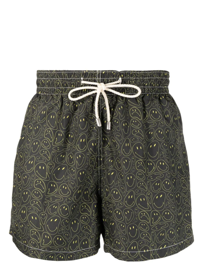 Arrels Barcelona Smiley-face Print Swim Shorts In Black