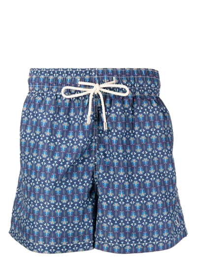 Arrels Barcelona Geometric Floral-pattern Swim Shorts In Blue