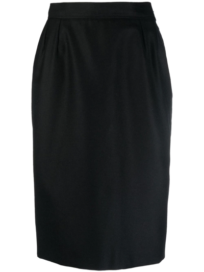 Pre-owned Saint Laurent 1980s High-waisted Pencil Skirt In Black