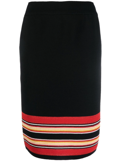 Pre-owned Saint Laurent 1980s Striped Knitted Skirt In Black