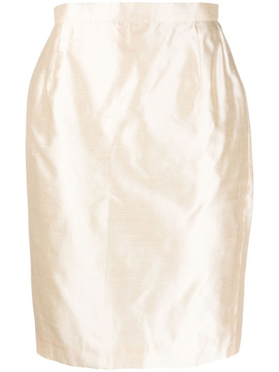 Pre-owned Saint Laurent 1990s High-waisted Silk Skirt In Gold