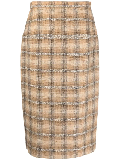 Pre-owned Chanel 1980s Plaid-check Pencil Skirt In Neutrals