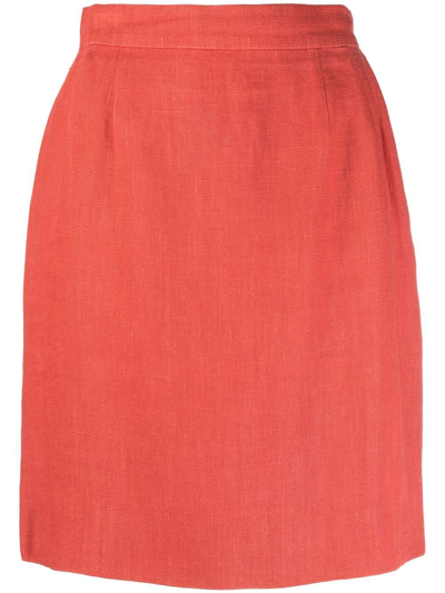 Pre-owned Chanel 1980s High-waisted Linen Skirt In Red