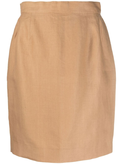 Pre-owned Chanel 1980s High-waisted Linen Skirt In Neutrals