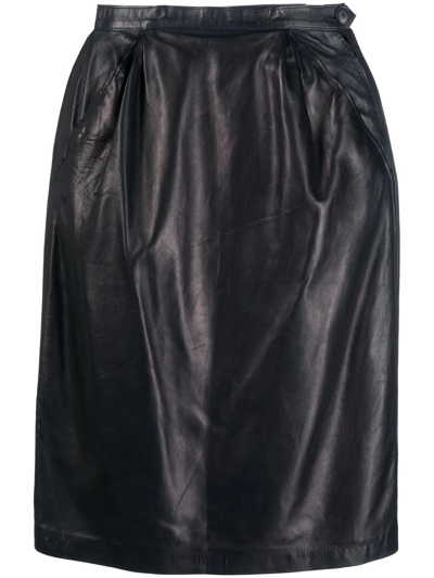 Pre-owned Saint Laurent 1980s High-waisted Leather Skirt In Blue