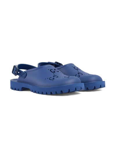 Gucci Kids Rubber Gg Supreme Cut-out Sandals In Blue