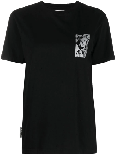 Autry Reflective-logo Cotton T-shirt In Black