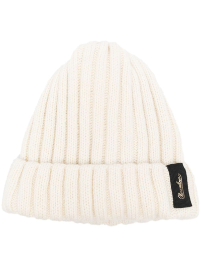 Borsalino Logo-patch Ribbed Cashmere Beanie In White