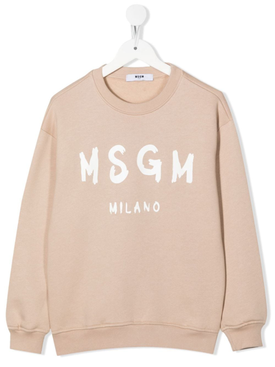 Msgm Teen Logo-print Long-sleeve Sweatshirt In Neutrals