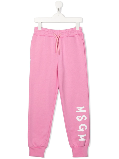 Msgm Teen Brushed Logo-print Track Pants In Pink