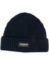 Dondup Logo-patch Ribbed-knit Beanie In Blue