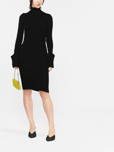 Paco Rabanne Ribbed-knit Roll-neck Dress In Black